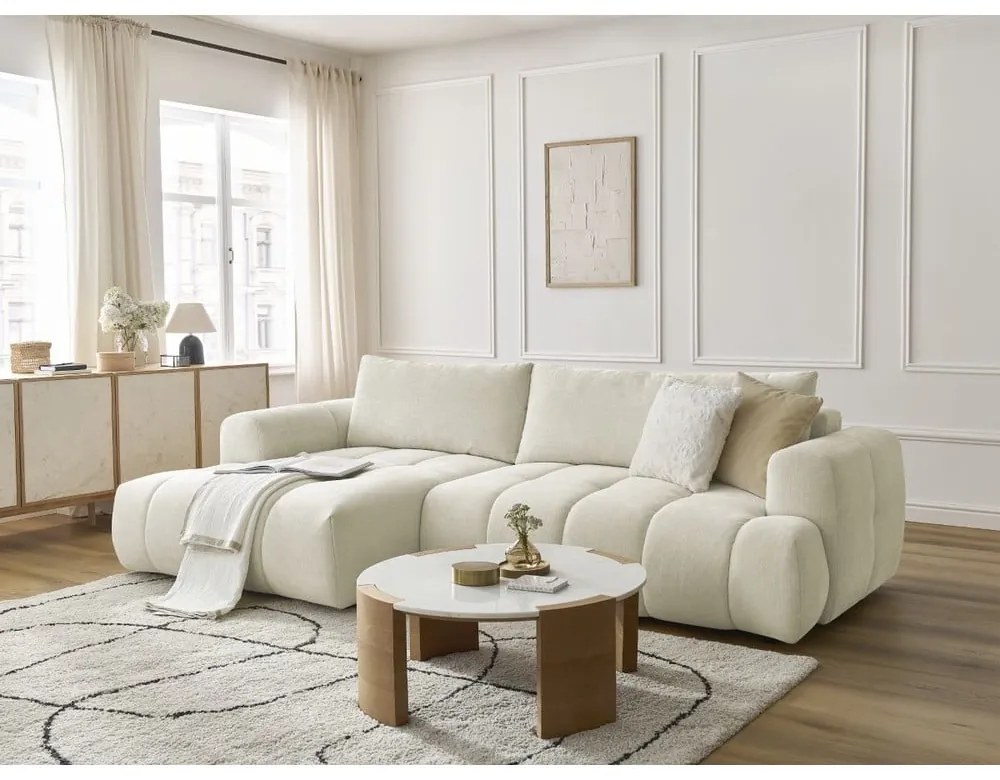 Бежов сгъваем/с място за съхранение ъглов диван (ляв ъгъл) Fuji – Bobochic Paris