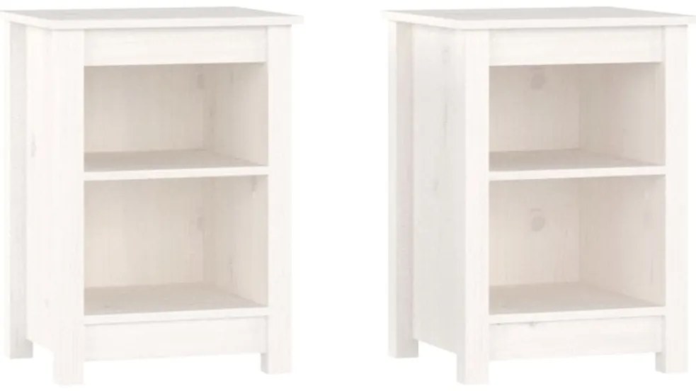 820959 vidaXL Нощни шкафчета, 2 бр, бели, 40x35x55 см, борово дърво масив