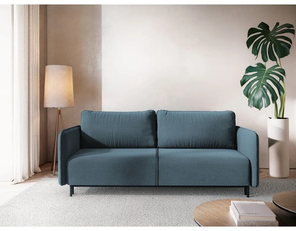 Син разтегателен диван с място за съхранение 226 cm Luana – Makamii