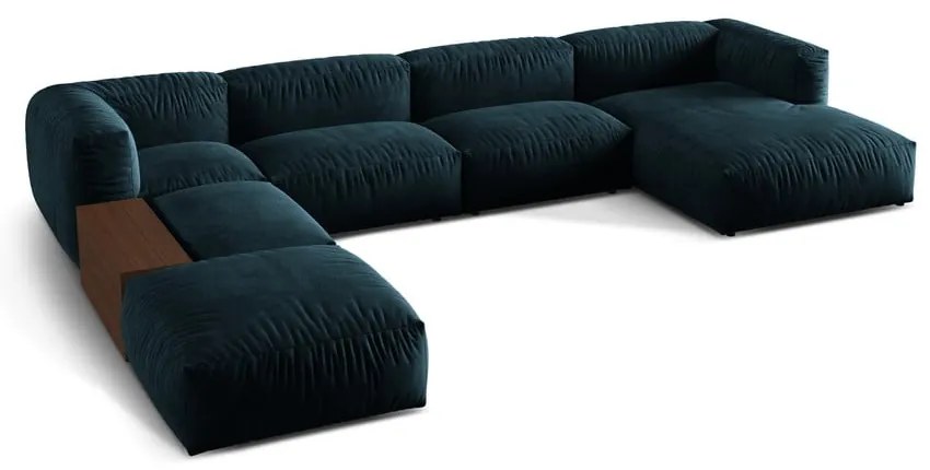 Тъмносин кадифен модулен ъглов диван (ляв ъгъл/U форма) Martina – Micadoni