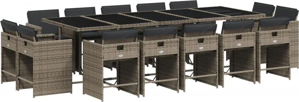 3211232 vidaXL Градински комплект с възглавници 15 части полиратан сив