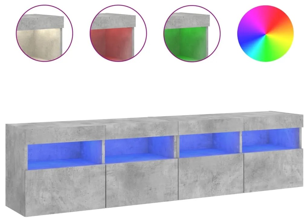 837204 vidaXL Стенни ТВ шкафове с LED лампи, 2 бр, бетонно сиви, 80x30x40 см