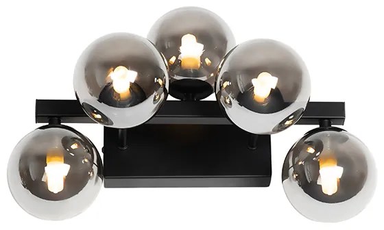 Модерен стенен аплик черен с опушено стъкло 5-светлина - Bianca