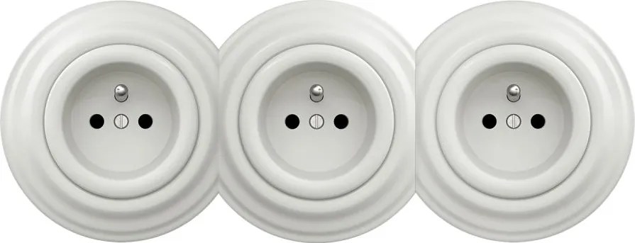 Kliklap - Тройна ретро домакинска бяла керамична розетка с рамка 230V
