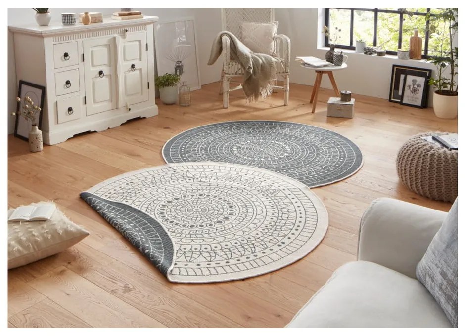 Сив и кремав килим на открито , ⌀ 140 cm Porto - NORTHRUGS