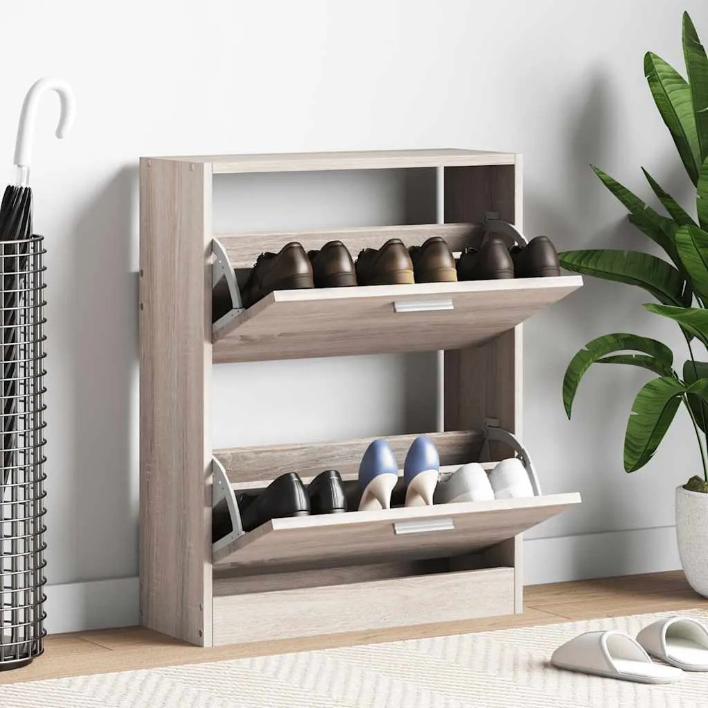 241243 vidaXL Дървен шкаф за обувки с 2 отделения, дъб