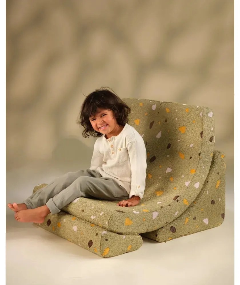 Зелен детски стол от букле и шенил Terrazzo Moon – Wigiwama