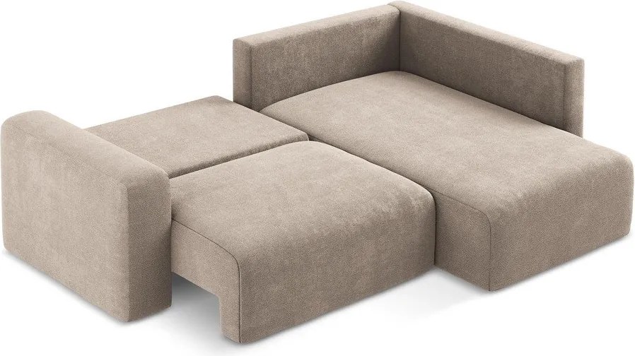 Бежов шенилов сгъваем/с място за съхранение ъглов диван (десен ъгъл/L форма) Kona – Makamii