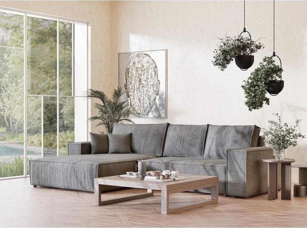 Сив шенилов сгъваем/с място за съхранение ъглов диван (ляв ъгъл) Maze – Maison de Rêve