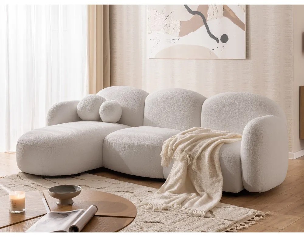 Кремав ъглов диван от прежда с примки от букле (ляв ъгъл) Orbit – Ropez