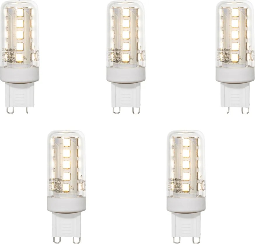 Комплект от 5 прозрачни G9 LED крушки 2W 370 lm 3000K