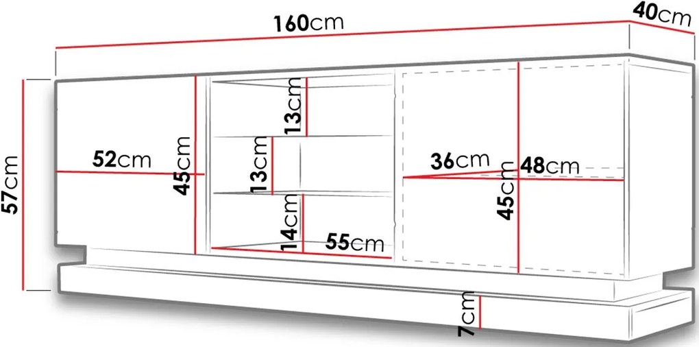 ТВ шкаф Qiu с LED-Бял-Дължина: 200см