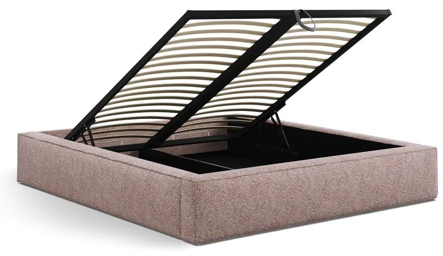 Светлорозово двойно легло 160x200 cm тапицирано с място за съхранение с включена подматрачна рамка Simon Darren – Micadoni