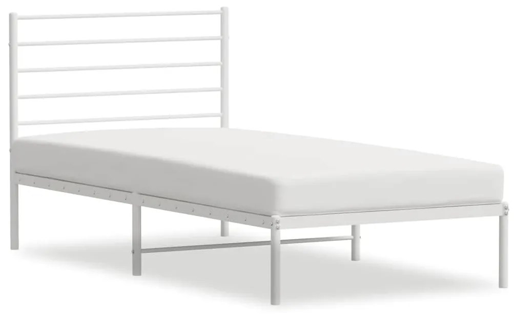 352358 vidaXL Метална рамка за легло, без матрак, с табла, бяла, 75x190 см