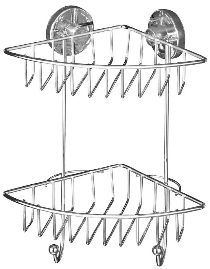WENKO 20888100-Ъглова полица VACUUM-LOC, кръгла стоманена, 22,5 x 29,5 см, лъскав хром