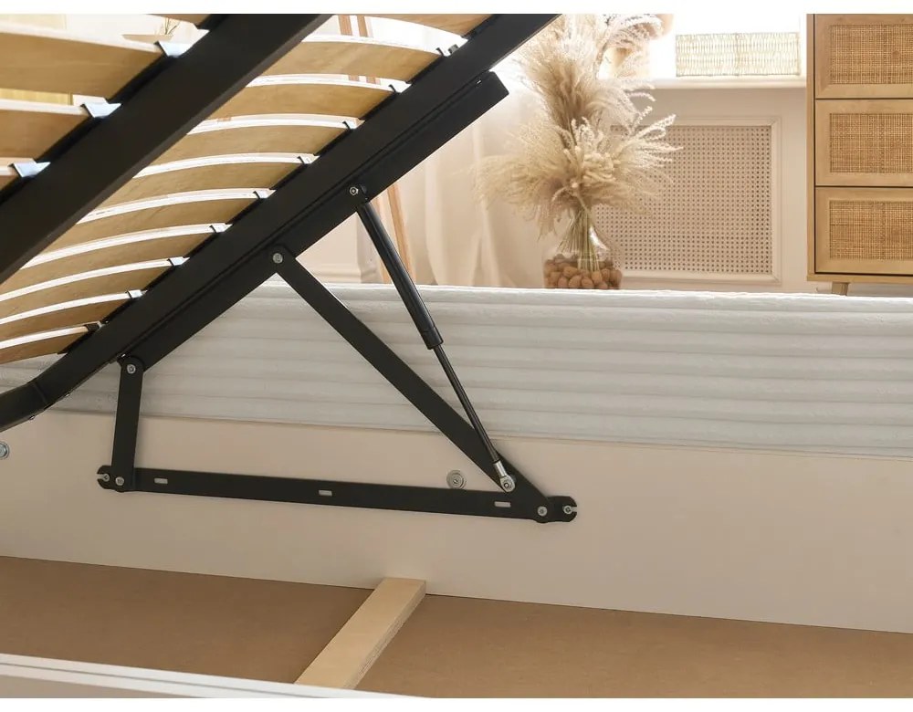 Кремаво двойно легло 160x200 cm тапицирано с място за съхранение с включена подматрачна рамка Jade – Bobochic Paris