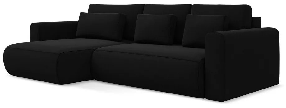 Черен кадифен разтегателен ъглов диван с място за съхранение (ляв ъгъл) Kapua – Makamii