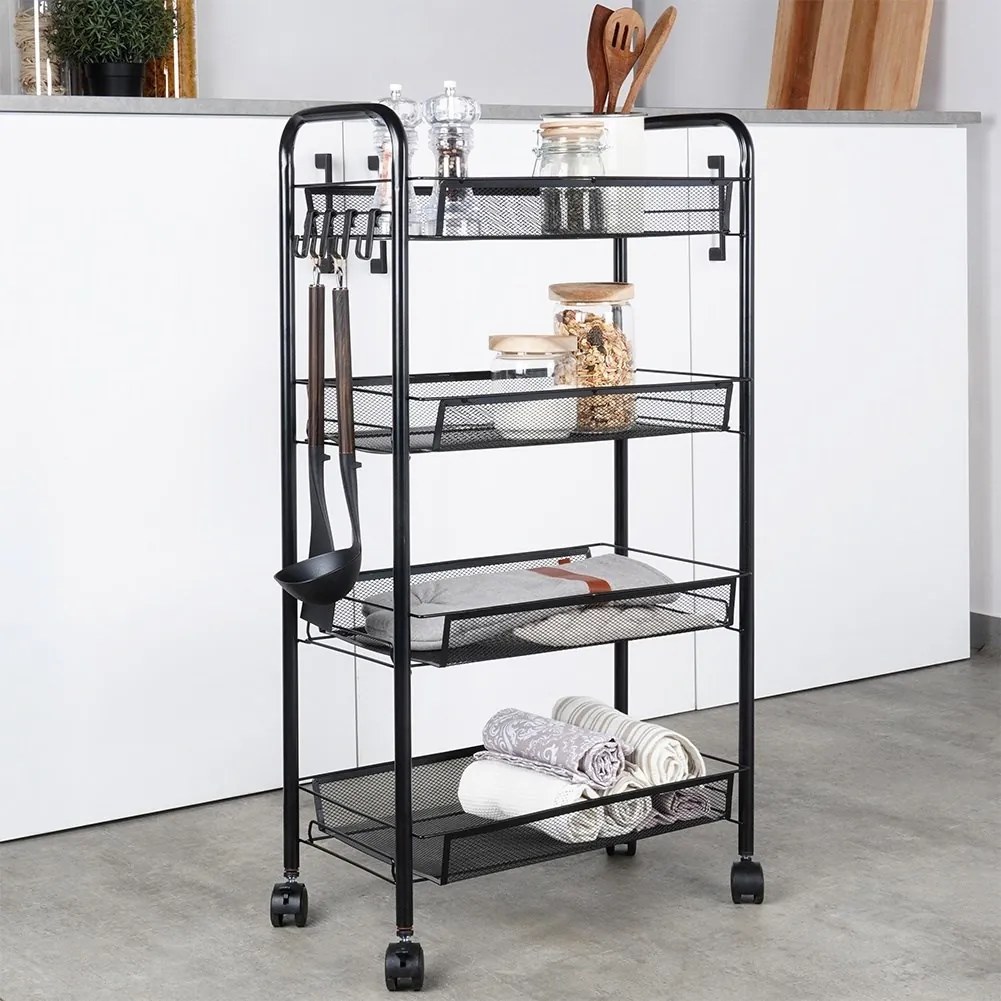 Метална етажерка на колелца с 4 нива