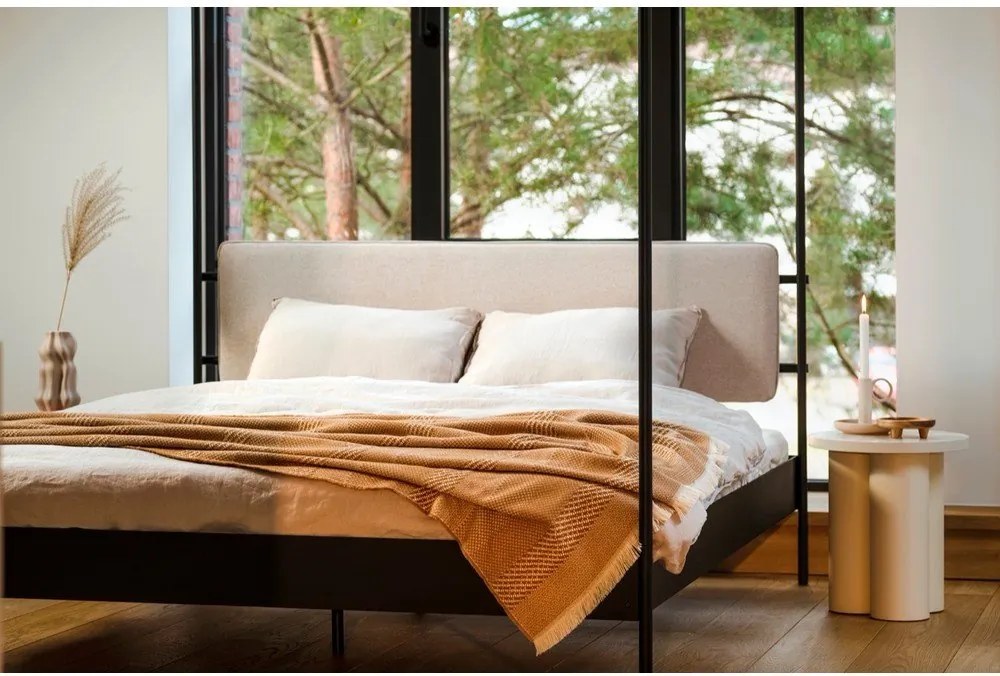 Черно/бежово стоманено двойно легло 180x200 cm тапицирано с балдахин с включена подматрачна рамка Eton – noo.ma