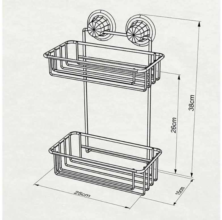 Етажерка за баня на две нива TEKNO TEL TR DM 256, 25х15х38 см, Вакуум, Сребрист