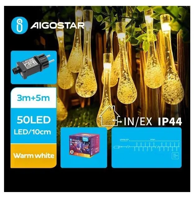 Aigostar - Външен декоративен LED гирлянд, 50 LED, 8 режима, 8 м, IP44, топла бяла светлина