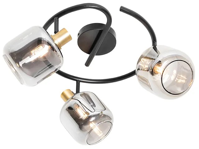 Таванен прожектор черен с опушено стъкло кръгъл 3-светлина - Zuzanna