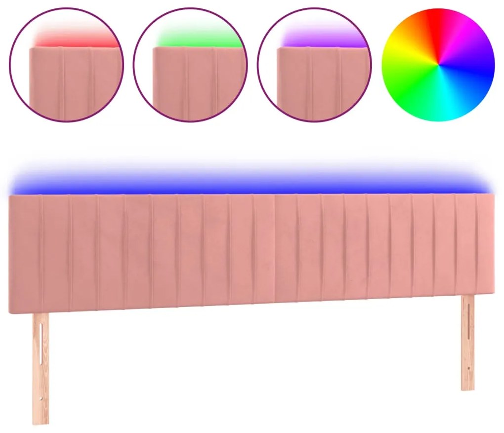 3121909 vidaXL LED горна табла за легло, розова, 160x5x78/88 см, кадифе