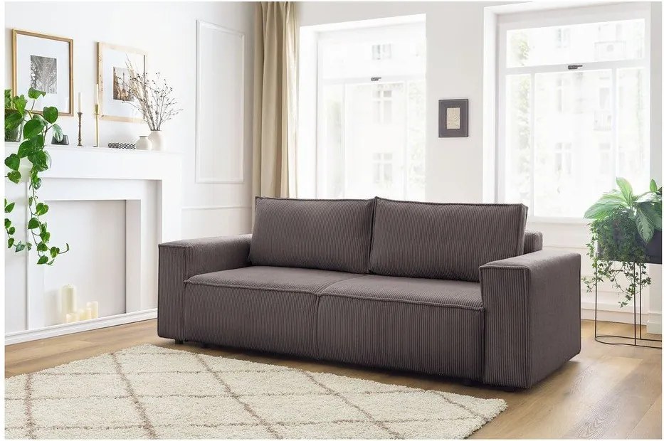 Кафяво-сив сгъваем диван от рипсено кадифе 245 cm Nihad – Bobochic Paris