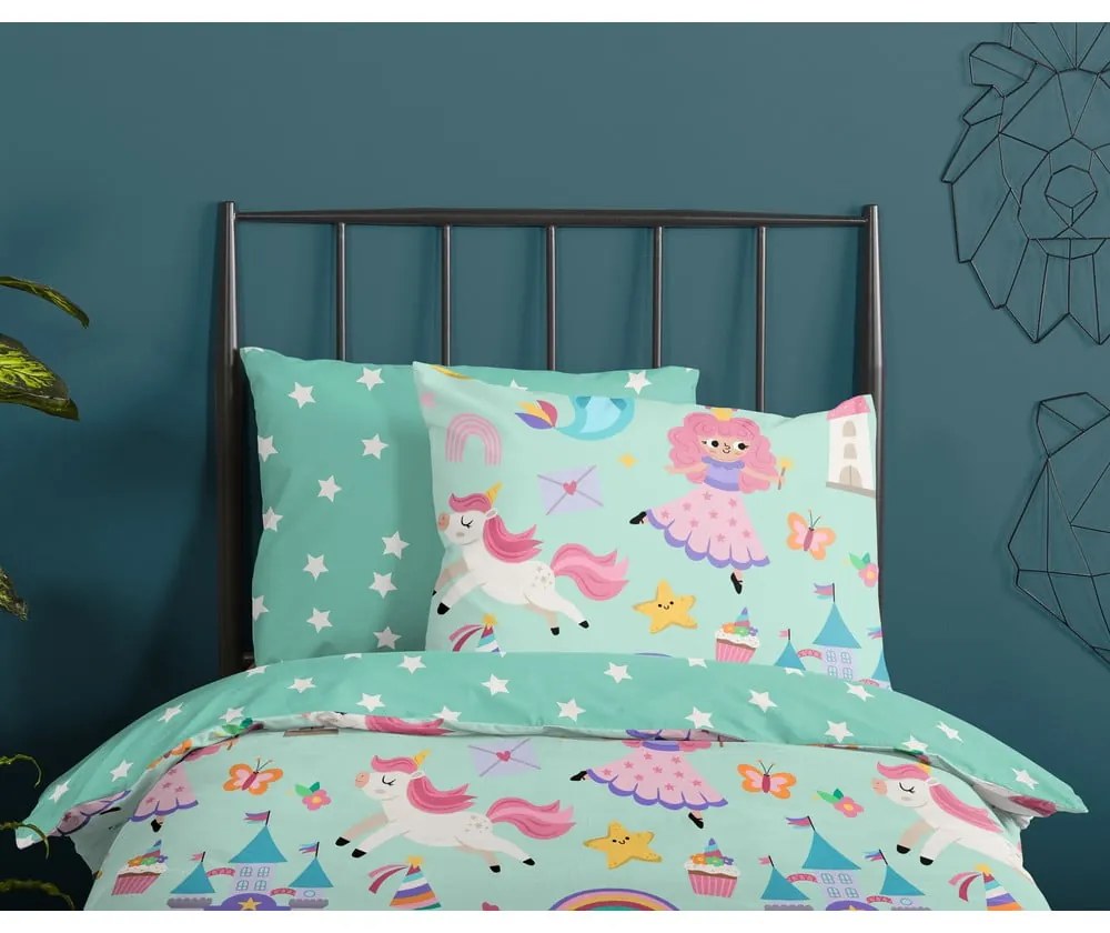 Памучно детско спално бельо за детско креватче в цвят мента 100x135 cm Fantastic – Good Morning