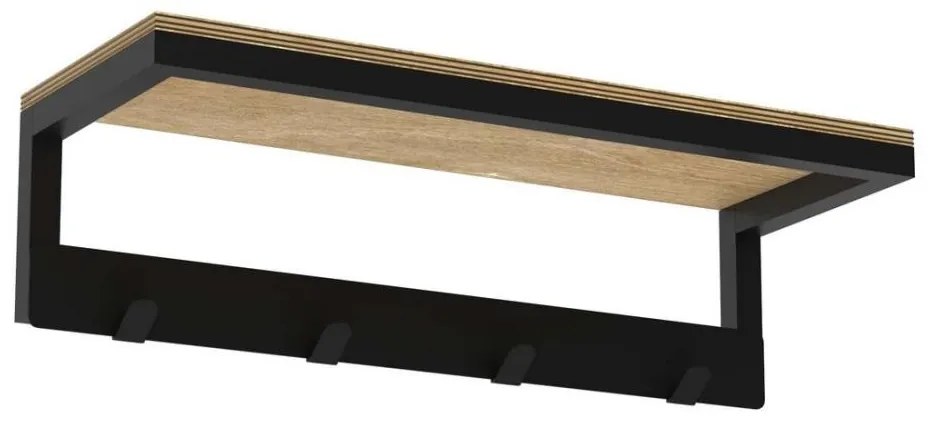 Стенна закачалка за кърпа с рафт 10х40 см черна