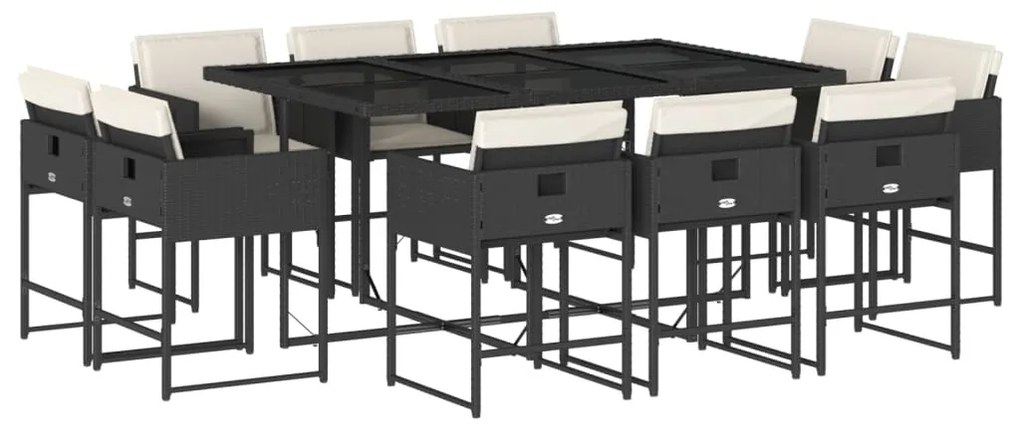 3211386 vidaXL Градински комплект с възглавници 11 части полиратан черен