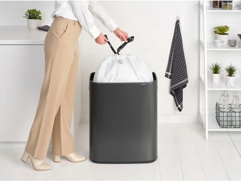 Кош за боклук Brabantia Bo Touch 1008858, 60 л, Плавно и безшумно отваряне, Голям отвор, Сив