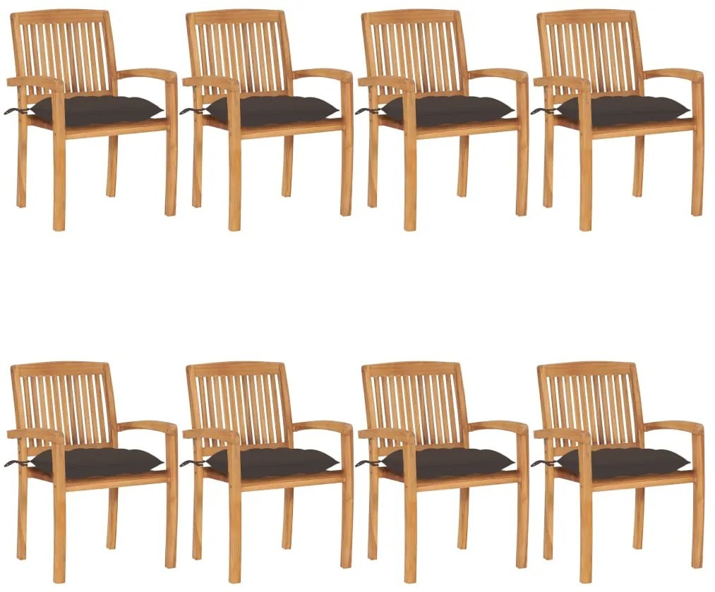 3073287 vidaXL Стифиращи градински столове с възглавници 8 бр тик масив