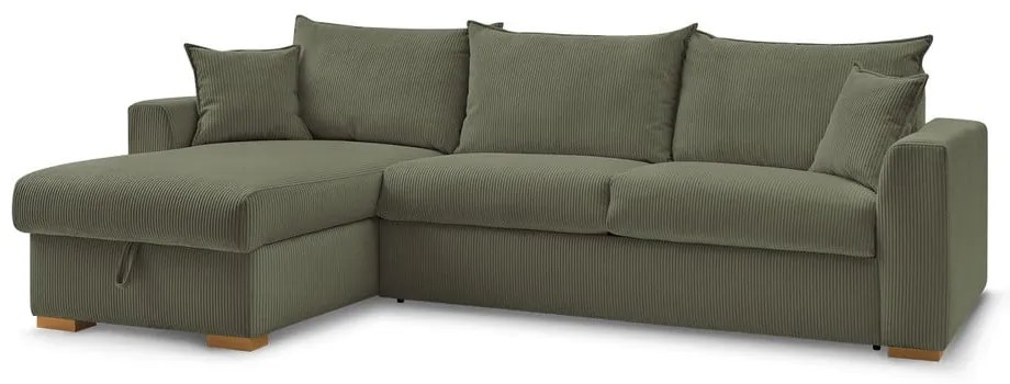 Зелен разтегателен ъглов диван от рипсено кадифе (променлив) Augustin – Bobochic Paris
