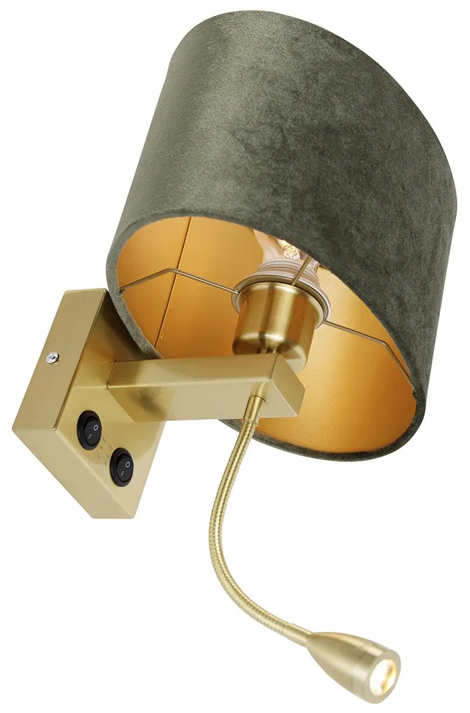 Стенна лампа месинг с овална кадифена абажура зелена 25см - Brescia Combi