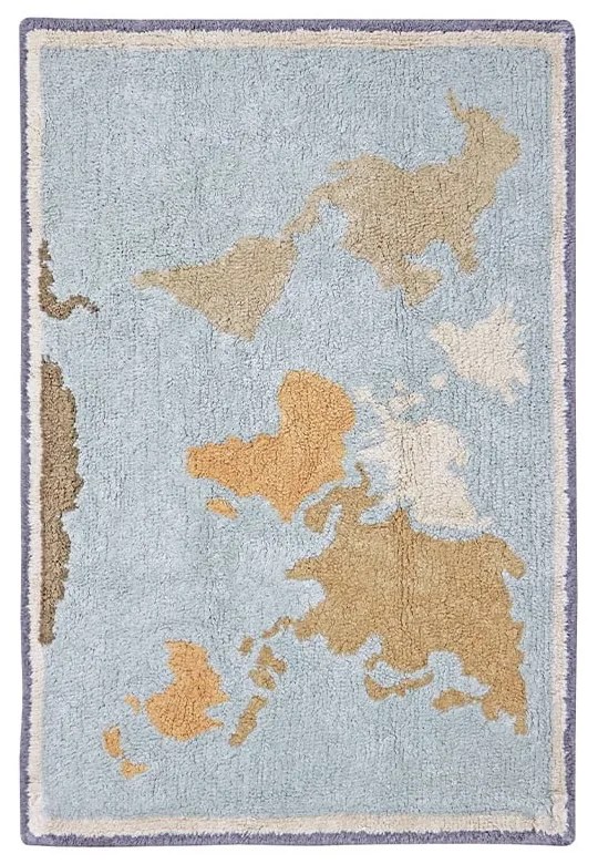 Синьо-бежово памучно детско килимче за игра подходящо за пране/ръчно изработено 70x100 cm Mini Worldmap – Lorena Canals