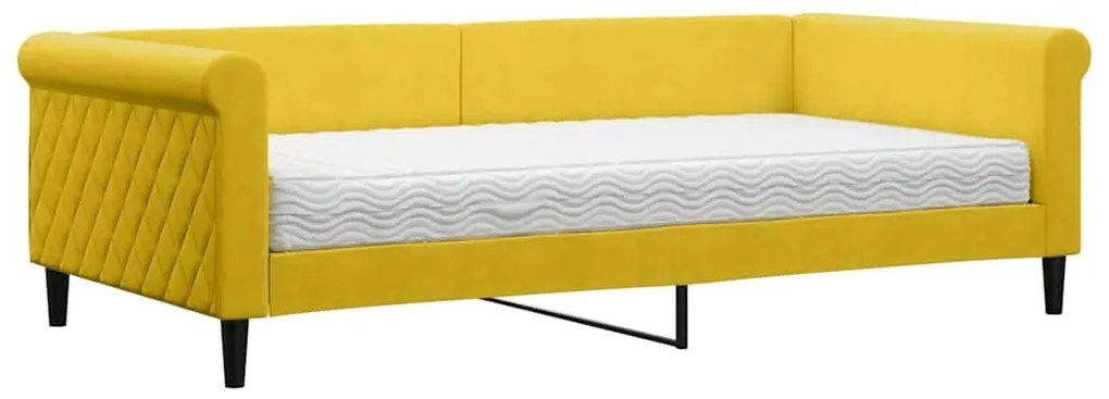 3197759 vidaXL Канапе с матрак, жълто, 100x200 см, кадифе
