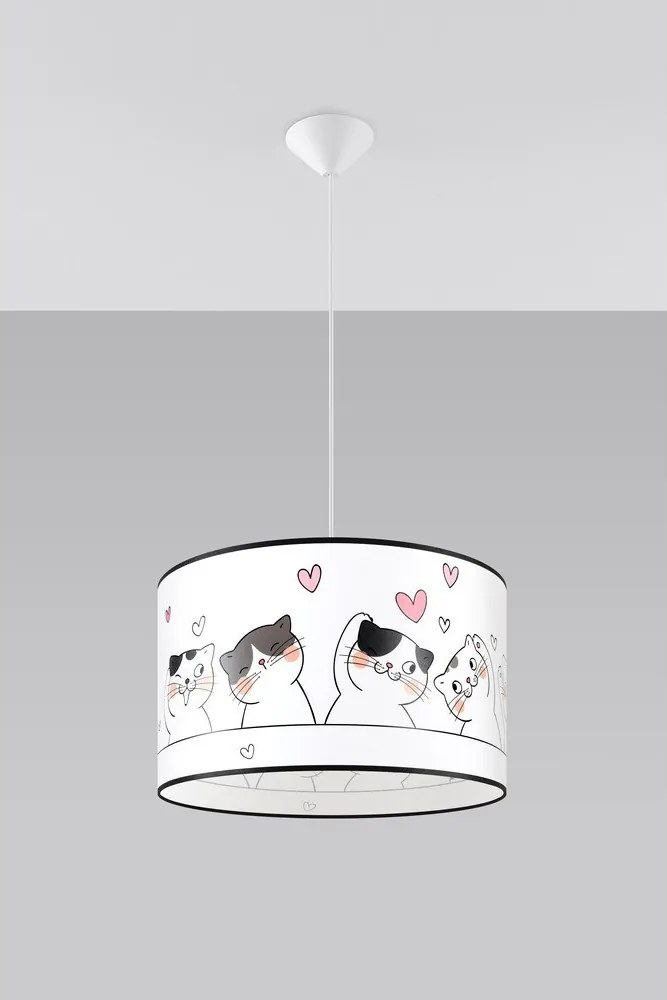 Бял детски полилей с пластмасов абажур ø 40 cm Puss – Sollux