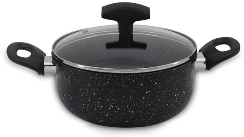 Тенджера с капак SAPIR SP 1318 VM22, 2.8 литра, 22x8.5 см, Мраморно покритие, Индукция, Черен