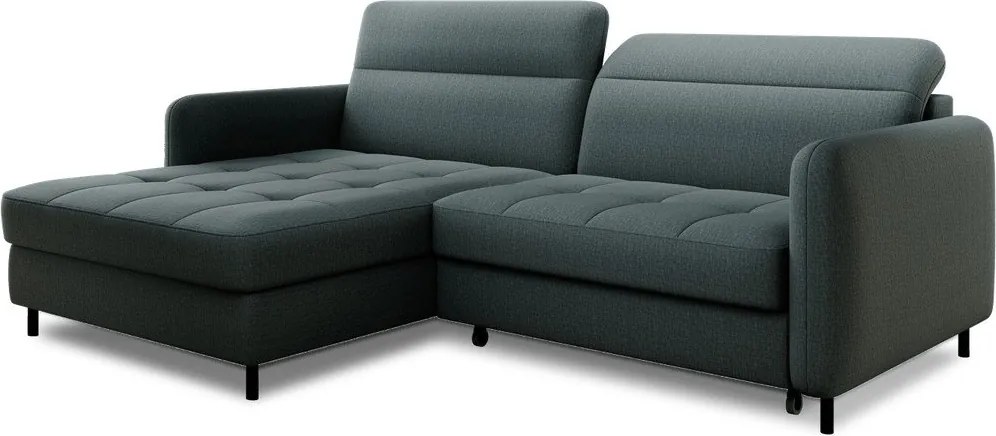 Сиво-зелен кадифен разтегателен ъглов диван с място за съхранение (ляв ъгъл) Gomsi – ELTAP