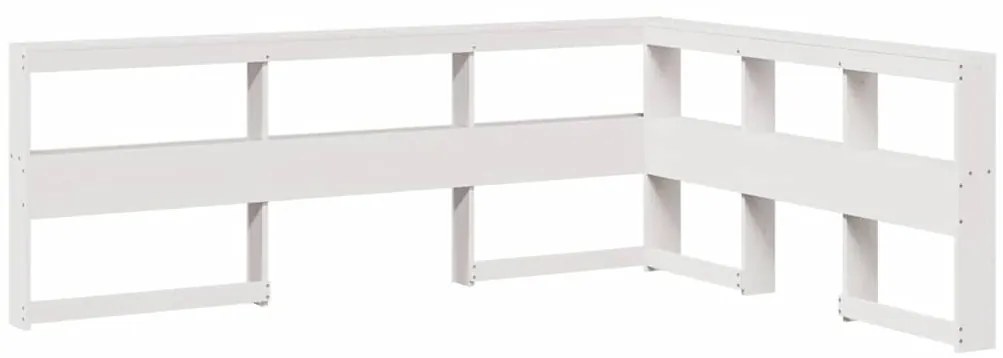 859266 vidaXL Табла за книги с L-образна, бяла, 140 см, масивно дърво бор