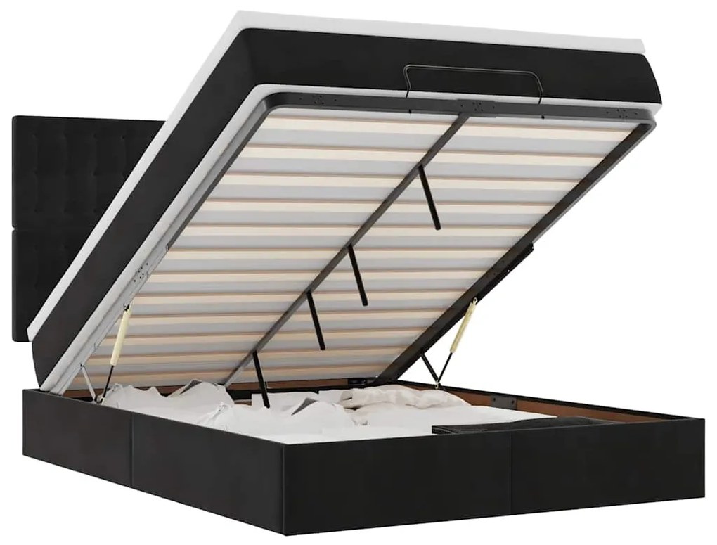 3314464 vidaXL Османска легло с матраци и LED, черно, 140x190 см, кадифе