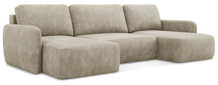 Бежов шенилов разтегателен ъглов диван с място за съхранение (U форма) Lilo – Makamii