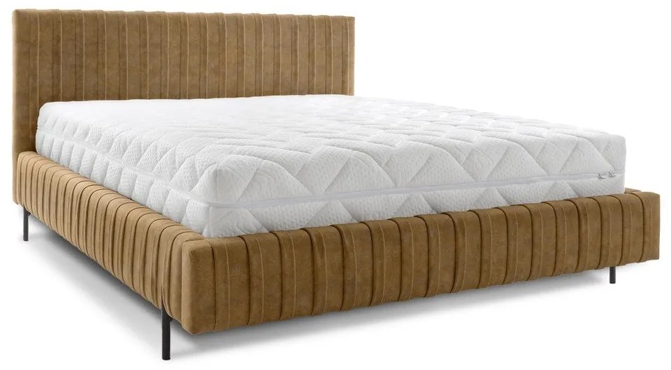 Двойно легло 160x200 cm тапицирано с място за съхранение с включена подматрачна рамка в цвят жълта охра Plissa – ELTAP