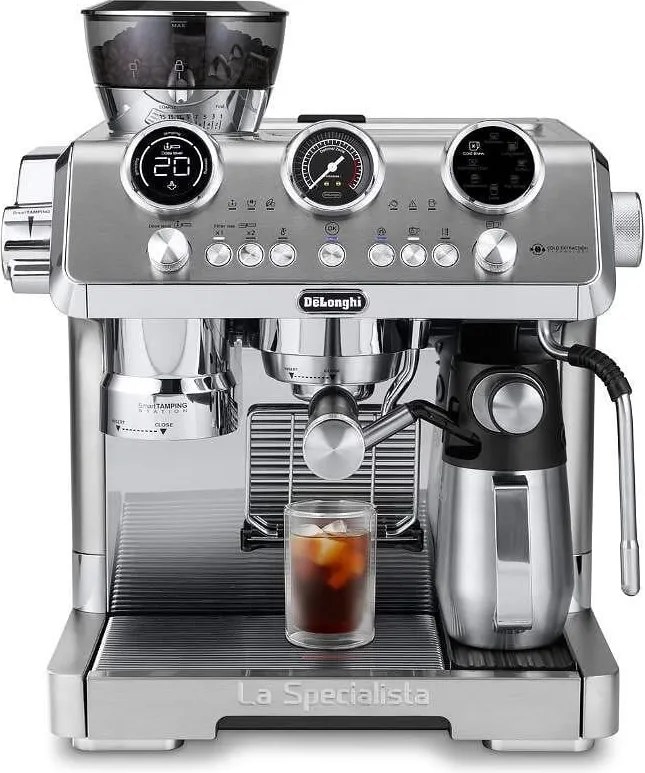 Еспресо машина DeLonghi EC9885.M La Specialista Maestro, 1450W, 19 bar, 2.5 л, 5 темп, 15 нива на смилане, Thermoblock, My LatteArt, LatteCrema, Сребрист