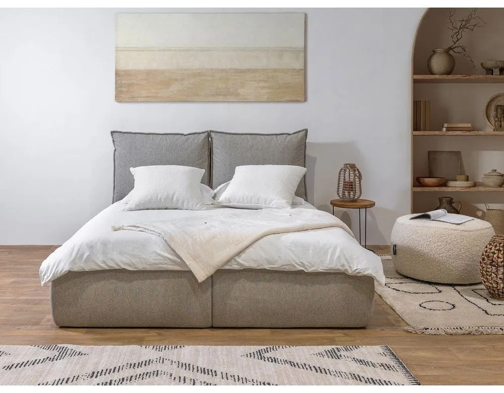 Бежово двойно тапицирано легло с място за съхранение с включена подматрачна рамка 180x200 cm Garance – Bobochic Paris