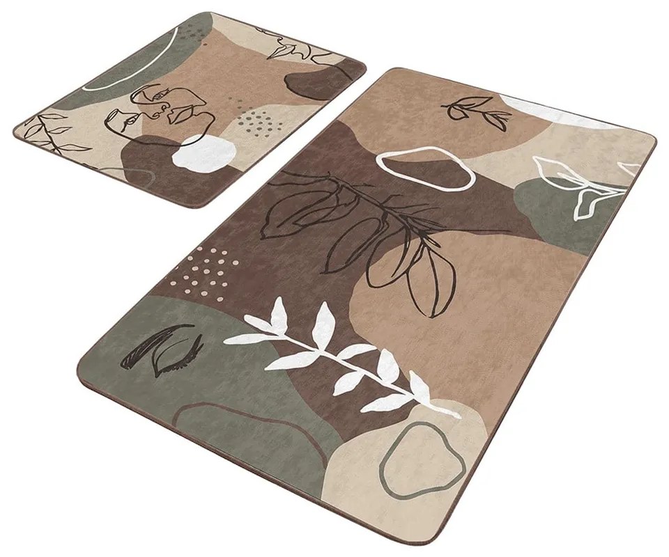 Кафяви кадифени постелки за баня в комплект от 2 бр. 60x100 cm Abstract Faces – Mila Home