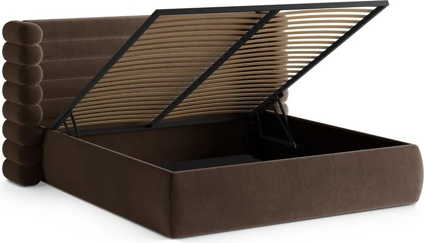 Кафяво тапицирано двойно легло с място за съхранение и включена подматрачна рамка 160x200 cm Mount – Micadoni
