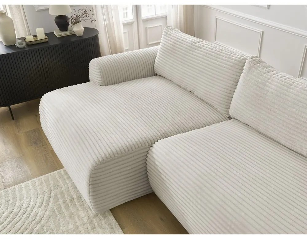 Кремав разтегателен ъглов диван от рипсено кадифе (ляв ъгъл) Lucien – Bobochic Paris