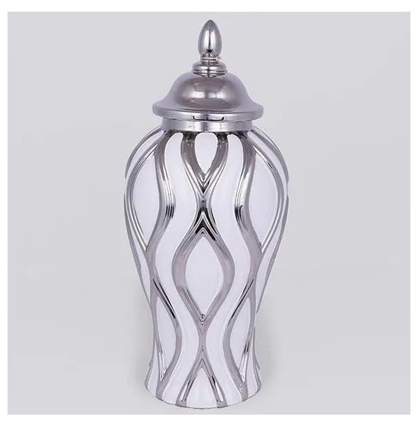 Керамичен буркан 35x18,5 см сребрист/бял